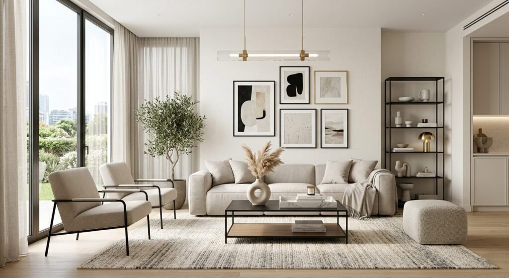luxury living room interior modern, wall art and frames