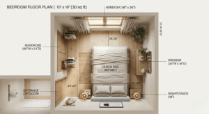 How to Fit a Queen Bed in a 10×10 Bedroom (Under $100 Layouts)