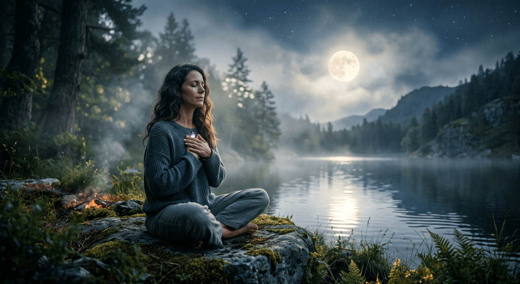 Dreamy spiritual emotional atmosphere representing healing and emotional connection after heartbreak