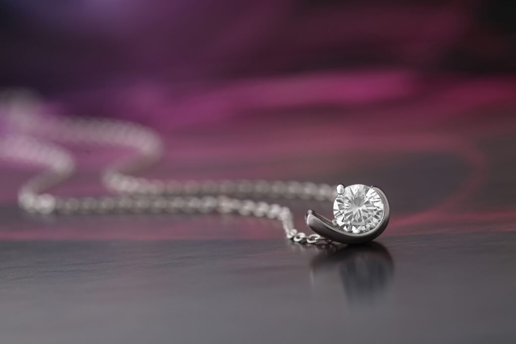 Diamond necklace displayed in close-up