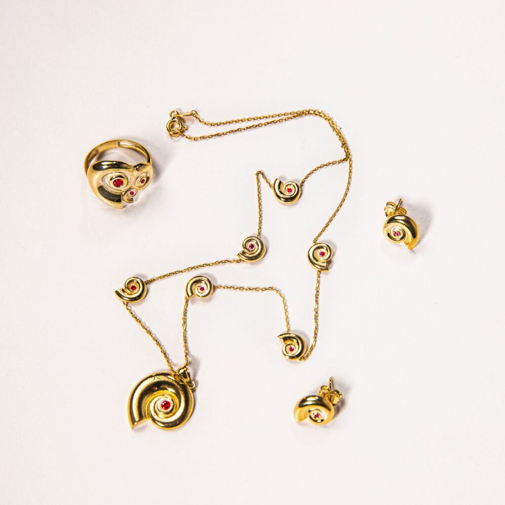 Gold jewelry set with necklace ring and earrings