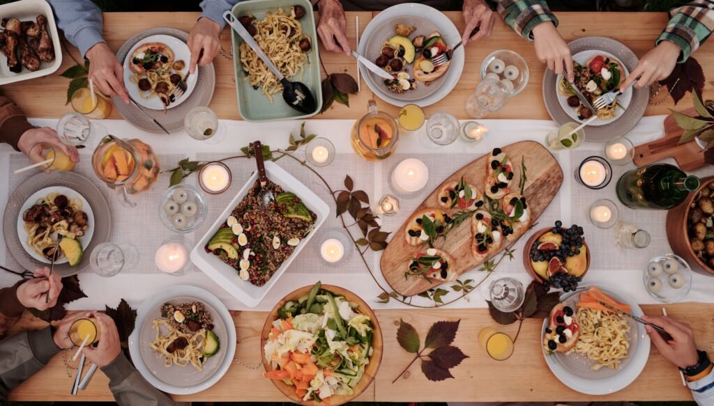 Festive food and table setting for a party