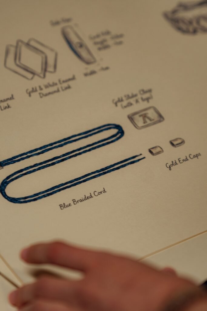 Jewelry designer reviewing detailed design sketches