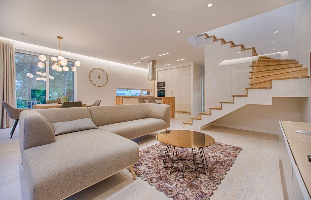 Compact living room interior and space-saving layout