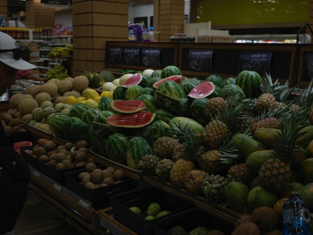 Fresh groceries in a market for grocery budgeting